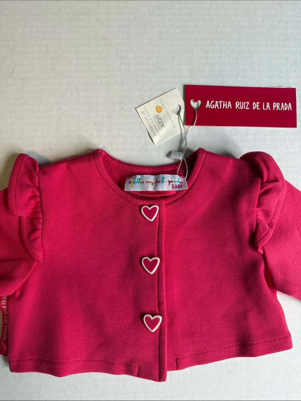 NWT Agatha Ruiz De La Prada Pink Heart-Button Chaqueta Jacket | 3 months